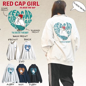 Sweatshirt Brushed Half Zipper puff printing RED CAP GIRL