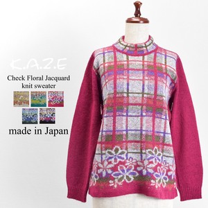 Sweater/Knitwear Pullover Jacquard Knitted Floral Pattern Plaid Made in Japan