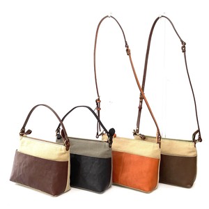 Shoulder Bag Cattle Leather 2Way Cotton Vintage 4-colors Made in Japan