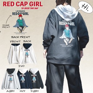 【24SS新作】RED CAP GIRL 裏毛バック発泡プリント 配色 パーカー