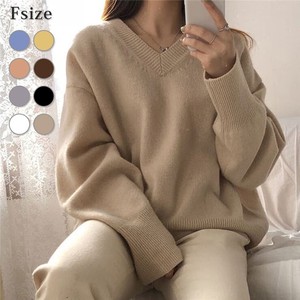 Sweater/Knitwear Side Slit Knitted V-Neck Tops Ladies 【2024NEW】