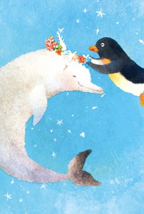 菜生ポストカード[海の花かんむり]ペンギン