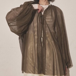 Button Shirt/Blouse Tulle Volume Gathered Blouse