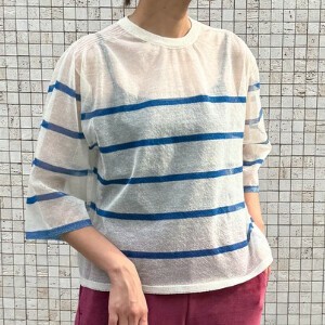 麻混シアーラメボーダーニット-手洗い可-