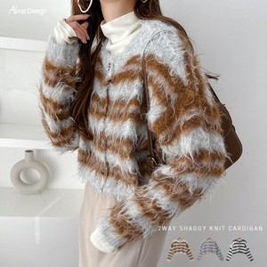 モヘアライク 2way マルチボーダー 長袖 ニット トップス カーディガン