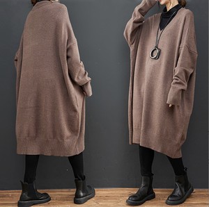 Casual Dress Knitted Plain Color V-Neck Casual Ladies Autumn/Winter