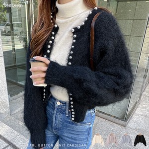 Sweater/Knitwear Pearl Knitted Long Sleeves Mohair Cardigan Sweater