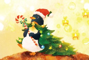 菜生ポストカード[クリスマスを着て]ペンギン