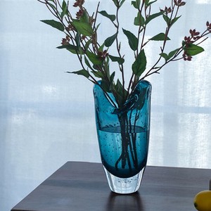 【直送可】ガラス花瓶 ブルー ロータイプ AN-79955
