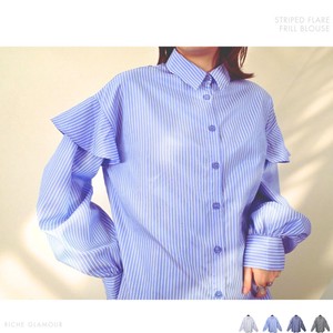 Button Shirt/Blouse Frilled Blouse Stripe 【2024NEW】