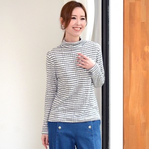 T-shirt Long Sleeves High-Neck Shirring Border Cut-and-sew Made in Japan