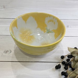 美浓烧 丼饭碗/盖饭碗 陶器 花朵 黄色 日本制造
