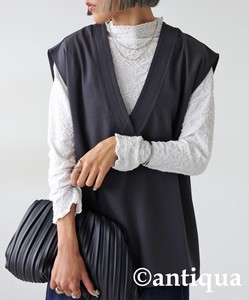 Antiqua Vest/Gilet Pullover Plain Color Vest V-Neck Tops Ladies Simple