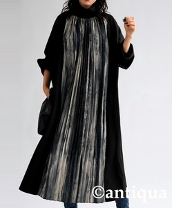Antiqua Casual Dress Nuance Pattern Plain Color Long Sleeves Long One-piece Dress Ladies'