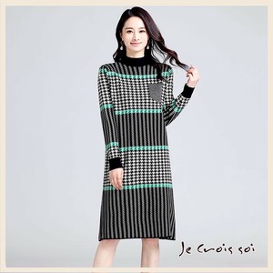 洋装/连衣裙 Design 切换 格子图案 针织连衣裙/洋装