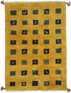 ペルシャンギャッベ イラン シラーズ産 ウール 手織 ラグ ザロニム(約100×150cmサイズ) イエロー系