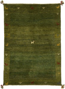 ペルシャンギャッベ イラン シラーズ産 ウール 手織 ラグ ザロニム(約100×150cmサイズ) グリーン系