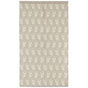 洋風 のれん 小花柄 フラワー 麻混 手洗い可能 ノレン 暖簾 グレー 85×150cm