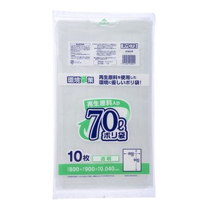 エコ材質ゴミ袋 ジャパックス RYC73 再生原料入りポリ袋 70L 透明 10枚