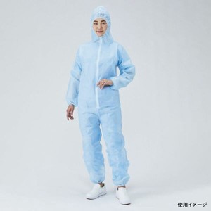 ディスポ白衣 メディテックジャパン フード付きジャンプスーツ ブルー L