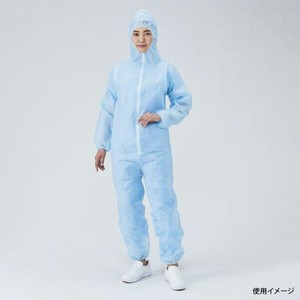 ディスポ白衣 メディテックジャパン フード付きジャンプスーツ ブルー LL