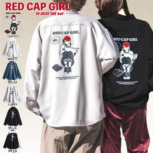 【24SS新作】RED CAP GIRL ナチュラルストレッチポリエステル プリント&刺繍 バルーンスリーブ長袖シャツ