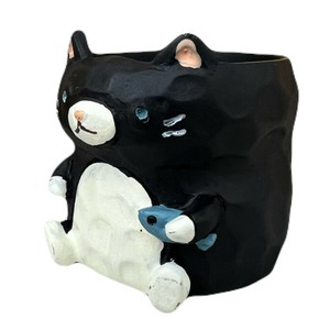 【 即納 】 リトルレジンポット ブラック 黒 ネコ 猫 キャット 鉢 プランター 6個 セット