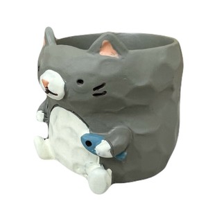 【 即納 】 リトルレジンポット グレー 灰色 ネコ 猫 キャット 鉢 プランター 6個 セット