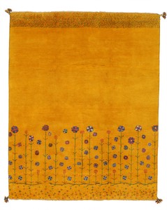 ペルシャンギャッベ イラン シラーズ産 ウール 手織 ラグ イエロー系 ドザール (約150×200cmサイズ)