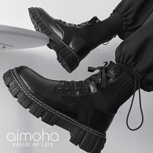《 aimoha MEN 》レースアップ厚底ブーツ ソックスブーツ風ブーツ メンズ