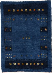 ペルシャンギャッベ カシュクリ ウール 手織 ラグ ブルー系 ポシティ(約60×90cmサイズ)
