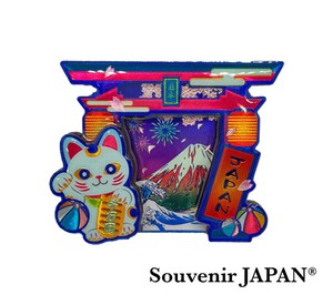 【木製ホイルマグネット】ネオン鳥居招き猫JAPAN【お土産・インバウンド向け商品】