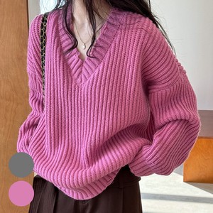 Sweater/Knitwear Oversized V-Neck Ribbed Knit