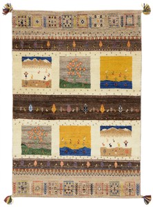 ペルシャンギャッベ カシュクリ ウール 手織 ラグ ザロチャラク(約80×120cmサイズ)