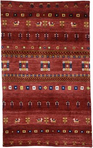 ペルシャンギャッベ カシュクリ ウール 手織 ラグ 赤系 ザロチャラク(約80×120cmサイズ)