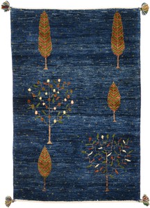 ペルシャンギャッベ カシュクリ ウール 手織 ブルー系 ザロチャラク(約80×120cmサイズ)