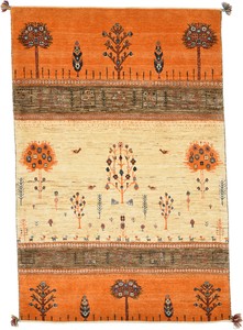 ペルシャンギャッベ カシュクリ ウール 手織 ラグ イエロー系 ザロニム(約約100×150cmサイズ)