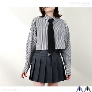 ◆SALE◆先染めストライプ　ネクタイ付き　クロップドシャツ(31566)