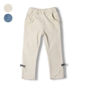 Kids' Full-Length Pant Plain Color Stretch Scallop Denim Pants