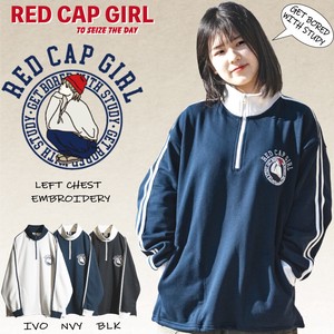 【24SS新作】RED CAP GIRL 裏毛 胸刺繍 袖ライン ハーフジップ