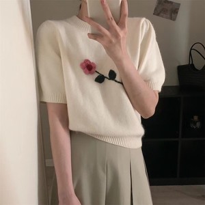 24ss NEW 半袖 花飾り ニット 半袖プルオーバー セーター 韓国 韓国ファッション