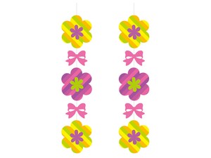 【日本製】フラワー5連ハンギング（ストライプ）2本セット　春飾り【店舗装飾】
