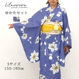 Kimono/Yukata Size S Floral Pattern Cotton Linen Set of 2