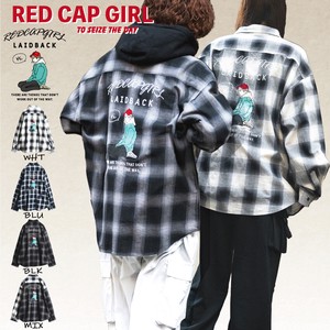 【24SS新作】RED CAP GIRL オンブレチェック バック刺繍 バルーンスリーブ 長袖シャツ