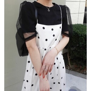 Casual Dress Outing White Summer Spring One-piece Dress Georgette Polka Dot