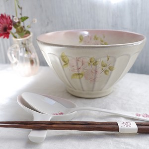 Donburi Bowl Bird Pottery Rose 16cm Made in Japan