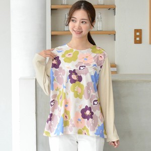 T-shirt Floral Pattern Embroidered M Cut-and-sew
