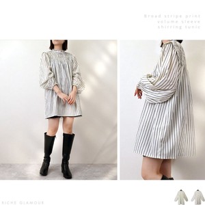 Casual Dress Stripe Printed Puff Sleeve Shirring 【2024NEW】