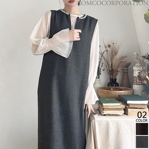 Casual Dress Pearl One-piece Dress Keyhole Neck Size M 【2023NEWPRODUCT♪】