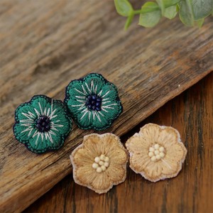 Pierced Earringss Flowers Embroidered